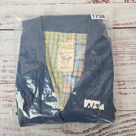 Free People Utility Trench Coat Sz 2 Steel Blue Lightweight Chore Style Jacket - Picture 9 of 9